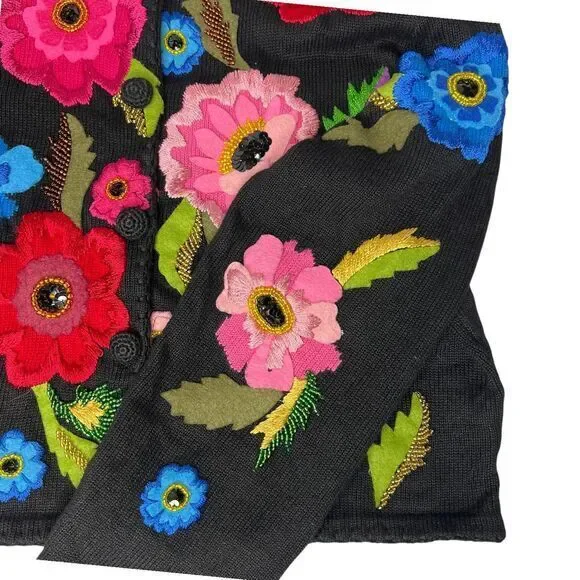 MICHAEL SIMON Embroidered‎ Floral Sweater Cardigan Size Medium